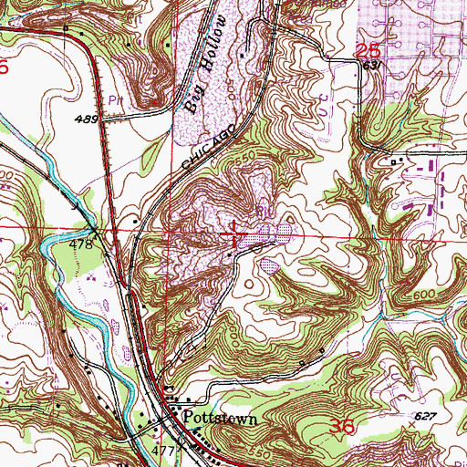 Topographic Map of Pottstown Cemetery, IL