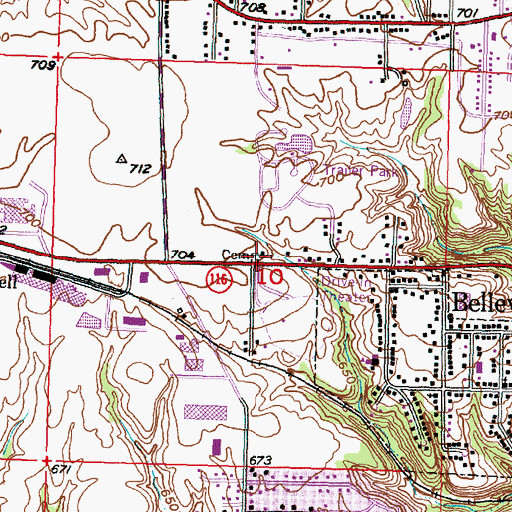 Topographic Map of Perria County Farm Cemetery, IL