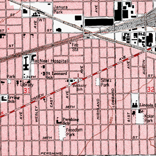 Topographic Map of Bethany School, IL