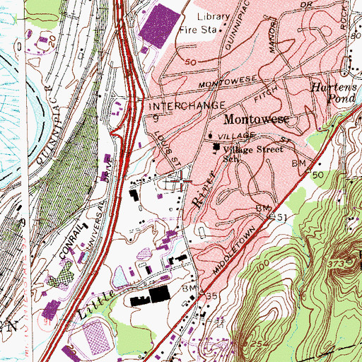 Topographic Map of Montowese Cemetery, CT