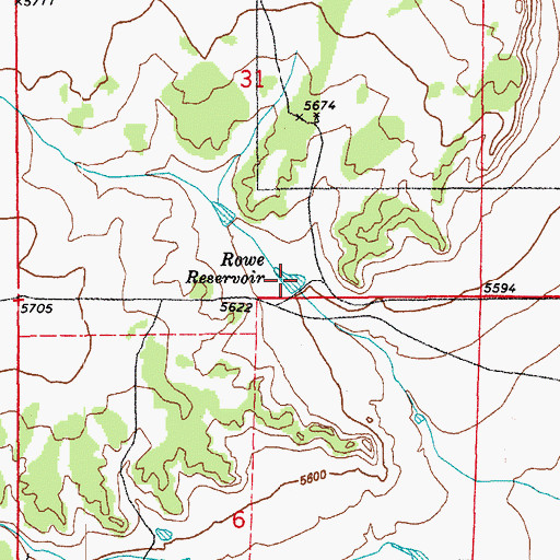 Topographic Map of Rowe Reservoir, CO