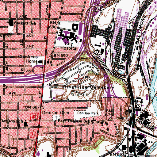 Topographic Map of Riverside Cemetery, OH