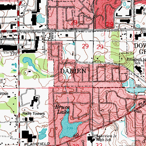 Topographic Map of Darien, IL