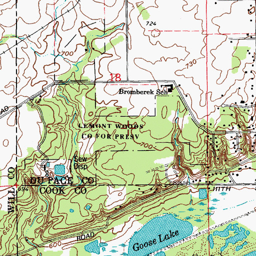 Topographic Map of Wood Ridge County Forest Preserve, IL