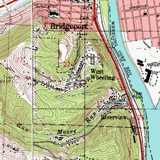 Topographic Map of West Wheeling Post Office (historical), OH