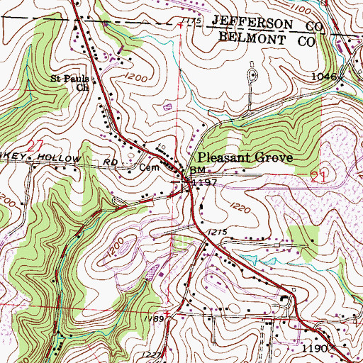 Topographic Map of Pleasant Grove Post Office (historical), OH
