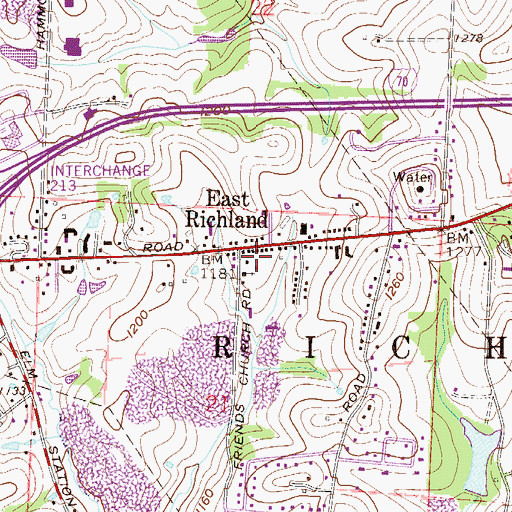 Topographic Map of East Richland Post Office (historical), OH