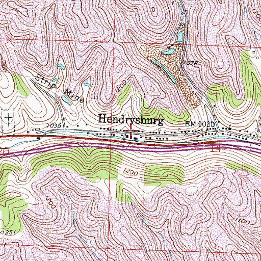 Topographic Map of Hendrysburg Post Office, OH
