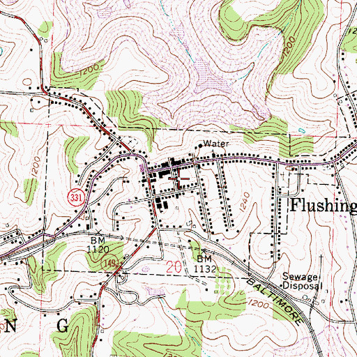 Topographic Map of Flushing Post Office, OH