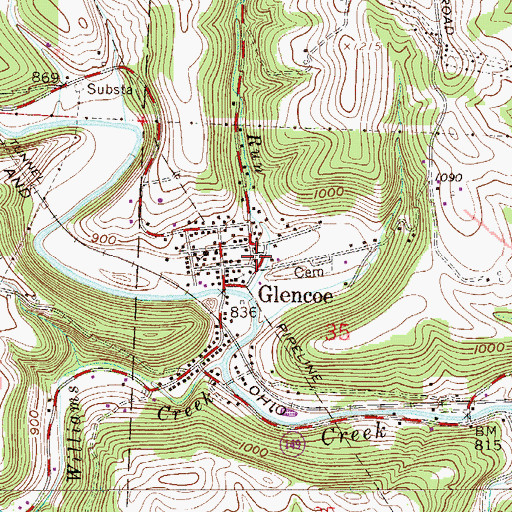 Topographic Map of Glencoe Post Office, OH