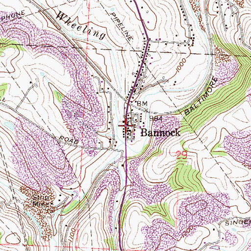 Topographic Map of Bannock Post Office, OH