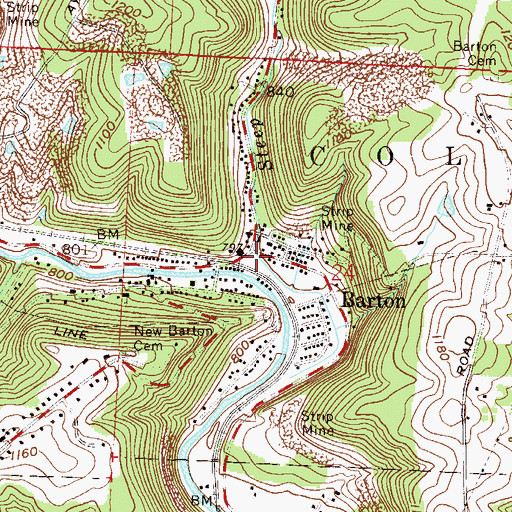 Topographic Map of Barton Post Office, OH