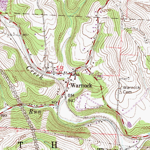 Topographic Map of Warnock Post Office, OH