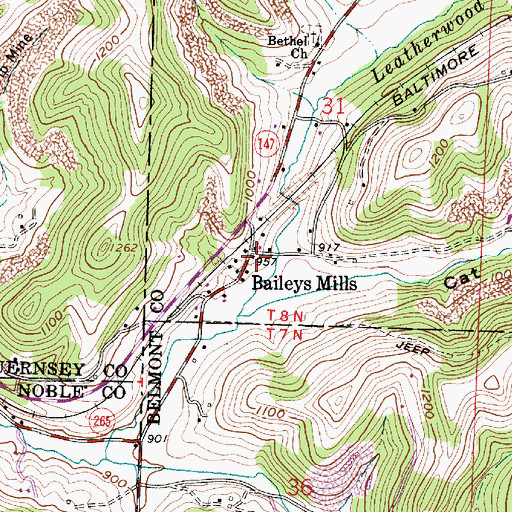 Topographic Map of Baileys Mills Post Office (historical), OH