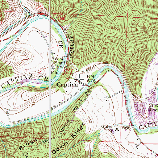 Topographic Map of Captina Post Office (historical), OH