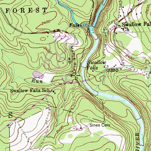 Topographic Map of Tolliver Falls, MD