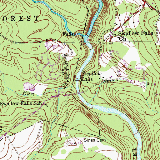 Topographic Map of Upper Swallow Falls, MD