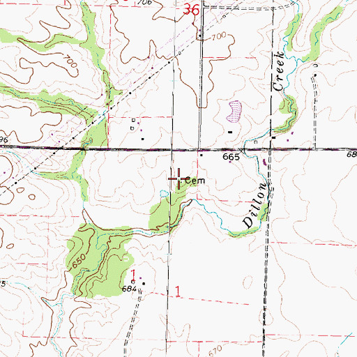 Topographic Map of Landes Cemetery, IL
