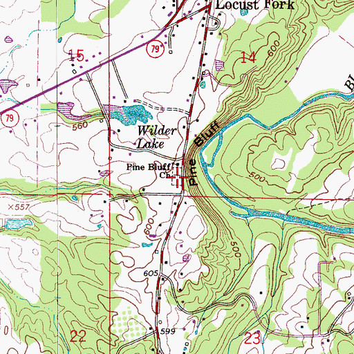 Topographic Map of Pine Bluff Cemetery, AL