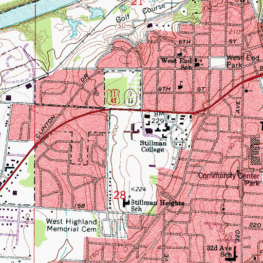 Topographic Map of Martin Luther King Junior Hall, AL