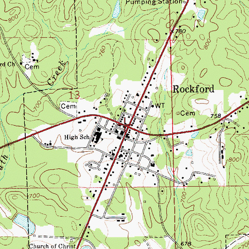 Topographic Map of Coosa County Courthouse, AL