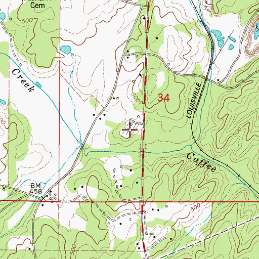 Topographic Map of Caffee Cemetery, AL