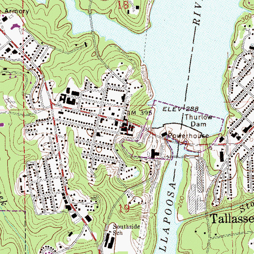 Topographic Map of Tallassee Commercial Historic District, AL