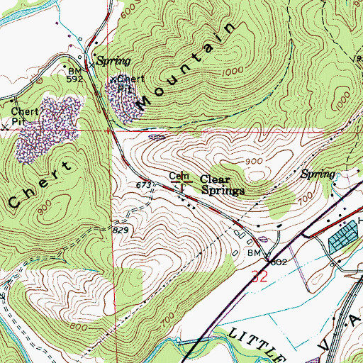 Topographic Map of Clear Springs Cemetery, AL
