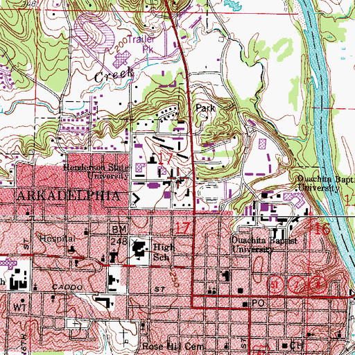 Topographic Map of Caddo Center Cafeteria, AR