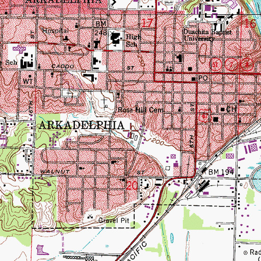 Topographic Map of Clark County Fairgrounds, AR