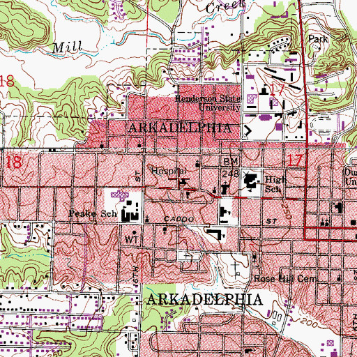 Topographic Map of Clark County Memorial Hospital, AR