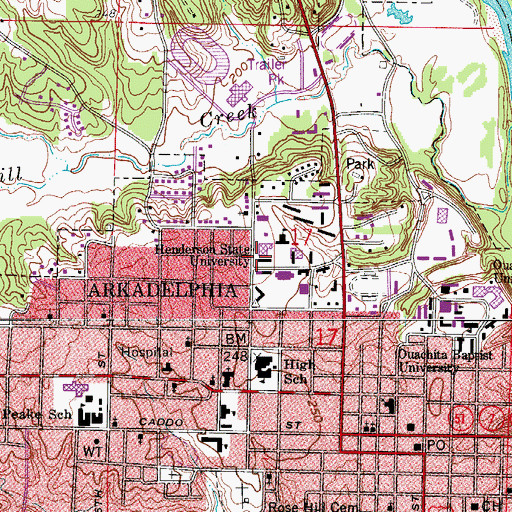 Topographic Map of Evans Hall, AR
