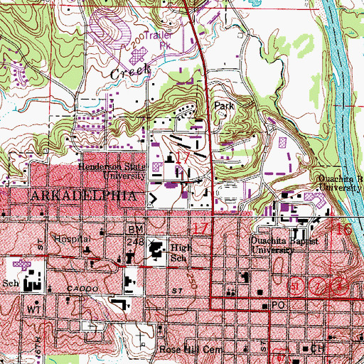 Topographic Map of Mooney Hall, AR