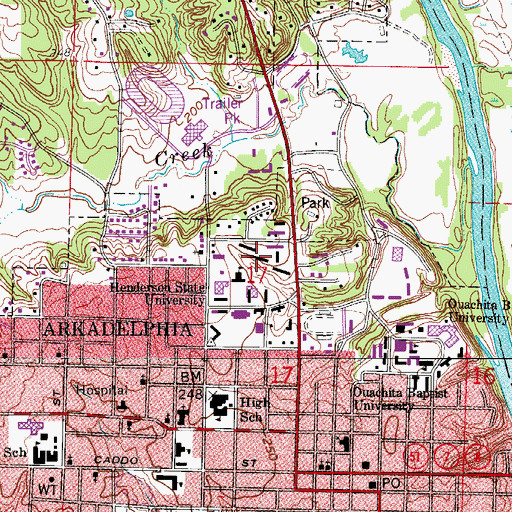 Topographic Map of Oaks Dormitory, AR