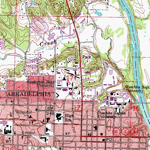 Topographic Map of Pines Dormitory, AR