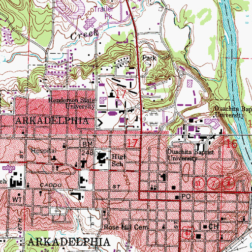 Topographic Map of Proctor Hall, AR