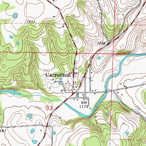 Topographic Map of Carrollton Cemetery, AR