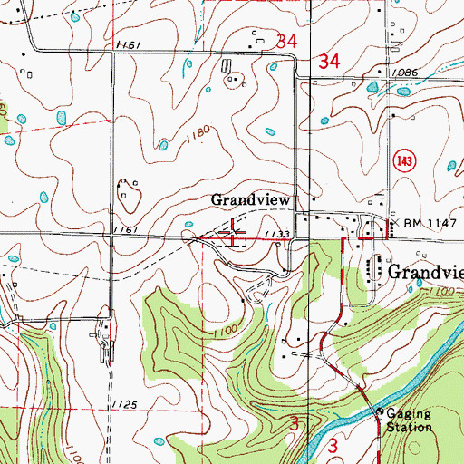 Topographic Map of Grandview Cemetery, AR
