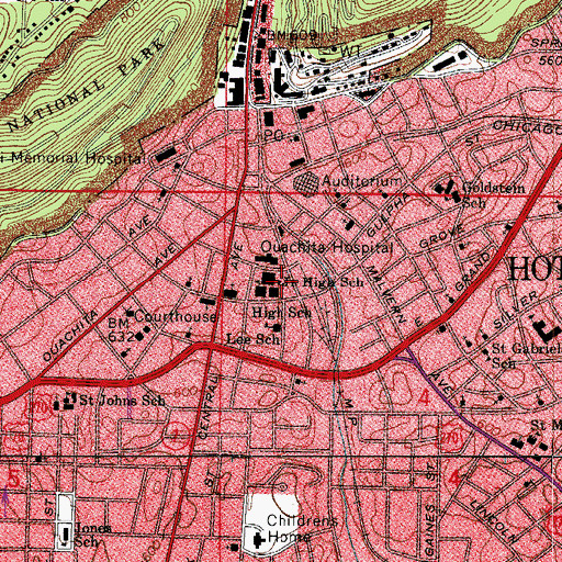 Topographic Map of Hot Springs Fire Department Station 1, AR