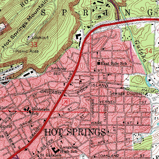 Topographic Map of East Side Pentecostal Church, AR