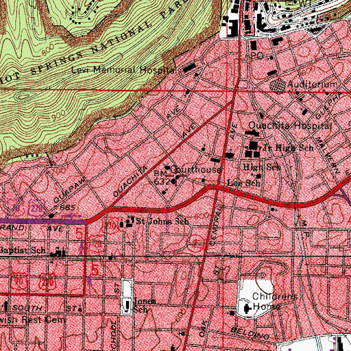 Topographic Map of Garland County Public Library, AR