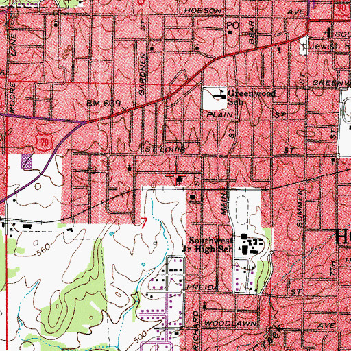 Topographic Map of Highland Presbyterian Church, AR