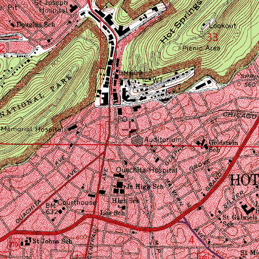 Topographic Map of Hot Springs City Hall, AR