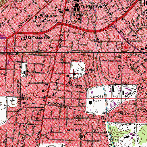 Topographic Map of Hot Springs Orphans Home, AR