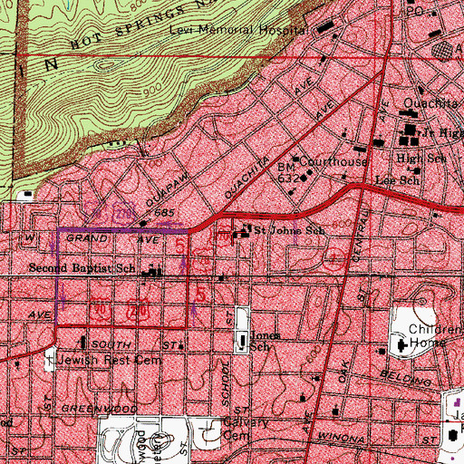 Topographic Map of Saint Johns Catholic Church, AR