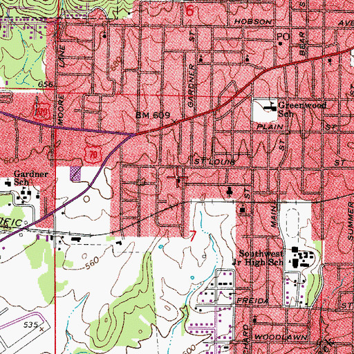 Topographic Map of Southwest Missionary Baptist Church, AR