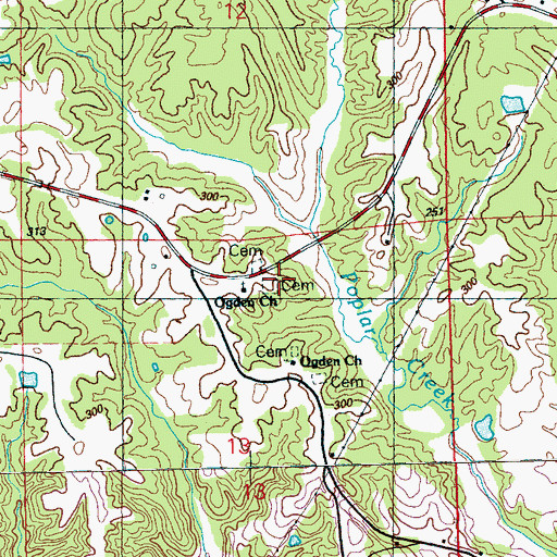 Topographic Map of Ogden Cemetery, MS