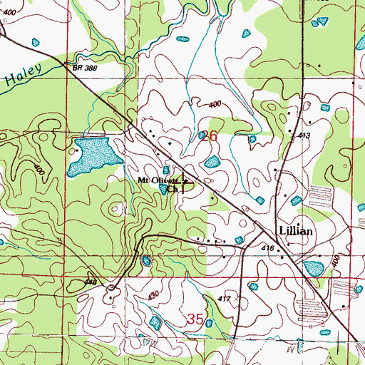 Topographic Map of Mount Olivett Church, MS