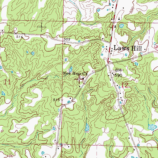 Topographic Map of New Hope Cemetery, MS