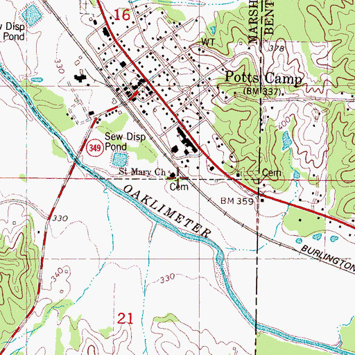 Topographic Map of Saint Mary Cemetery, MS
